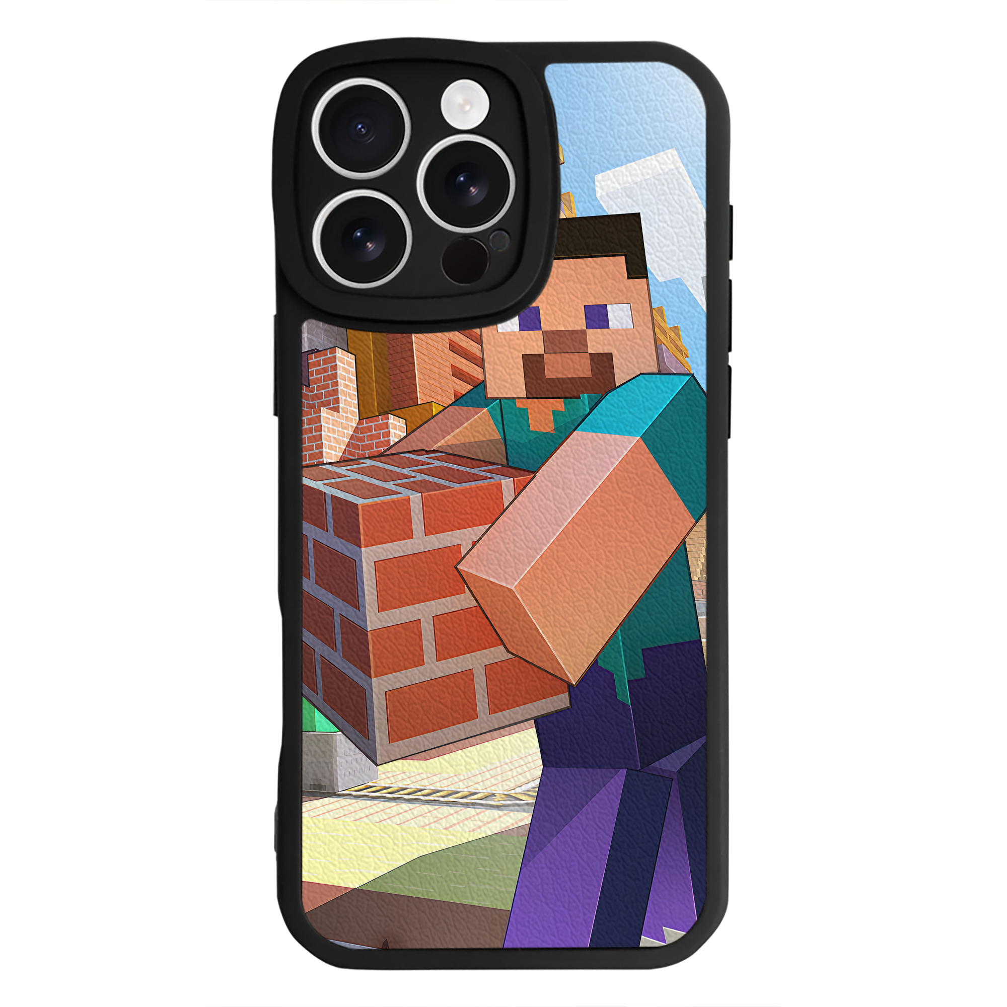 （画像用） マインクラフト ブロックの世界 Minecraft MC Block world 【iPhone 16シリーズ対応】シリコンスマホケース（レザー調） 材質：シリコン